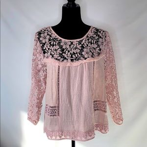 Anthropologie Guest Editor Pink EyeLet Lace Top